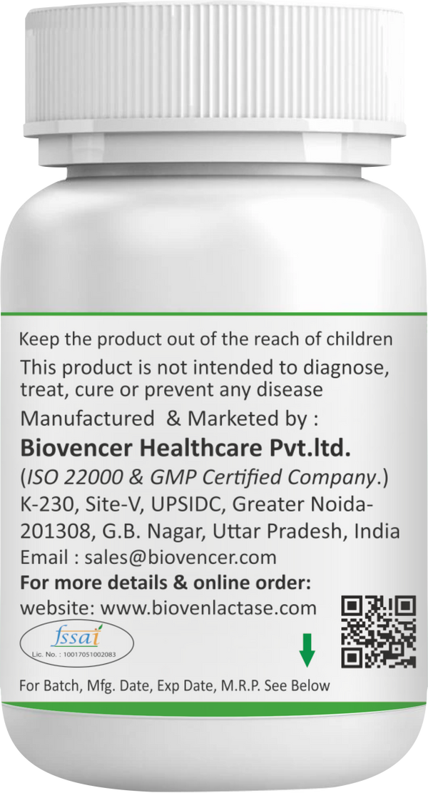 Lactase Enzyme 90 Vegetarian Capsules | 9000 FCC ALU | Extra Strength | Supports Lactose Digestion | Improves Dairy Tolerance | Helps in Gas, Bloating, Diarrhoea | 90 Vegetarian Capsules