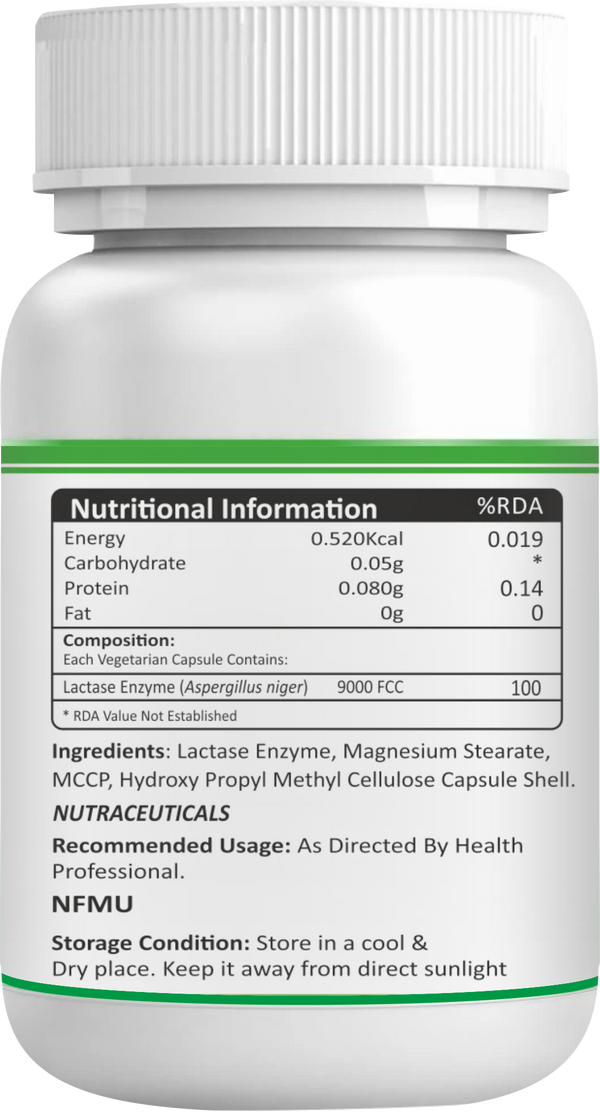 Lactase Enzyme 90 Vegetarian Capsules | 9000 FCC ALU | Extra Strength | Supports Lactose Digestion | Improves Dairy Tolerance | Helps in Gas, Bloating, Diarrhoea | 90 Vegetarian Capsules